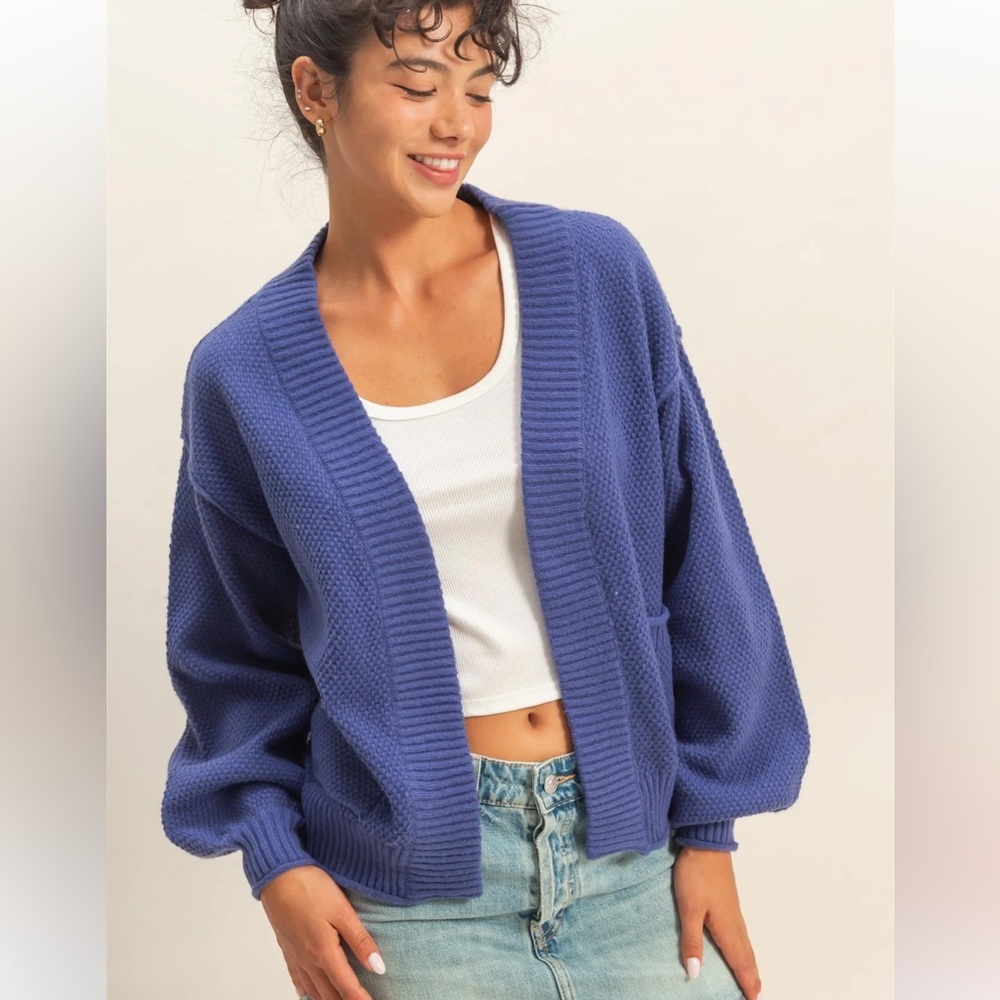 Double Zero Oversized Textured Knit Cardigan Sweater – Dusty Indigo (S, M, L)